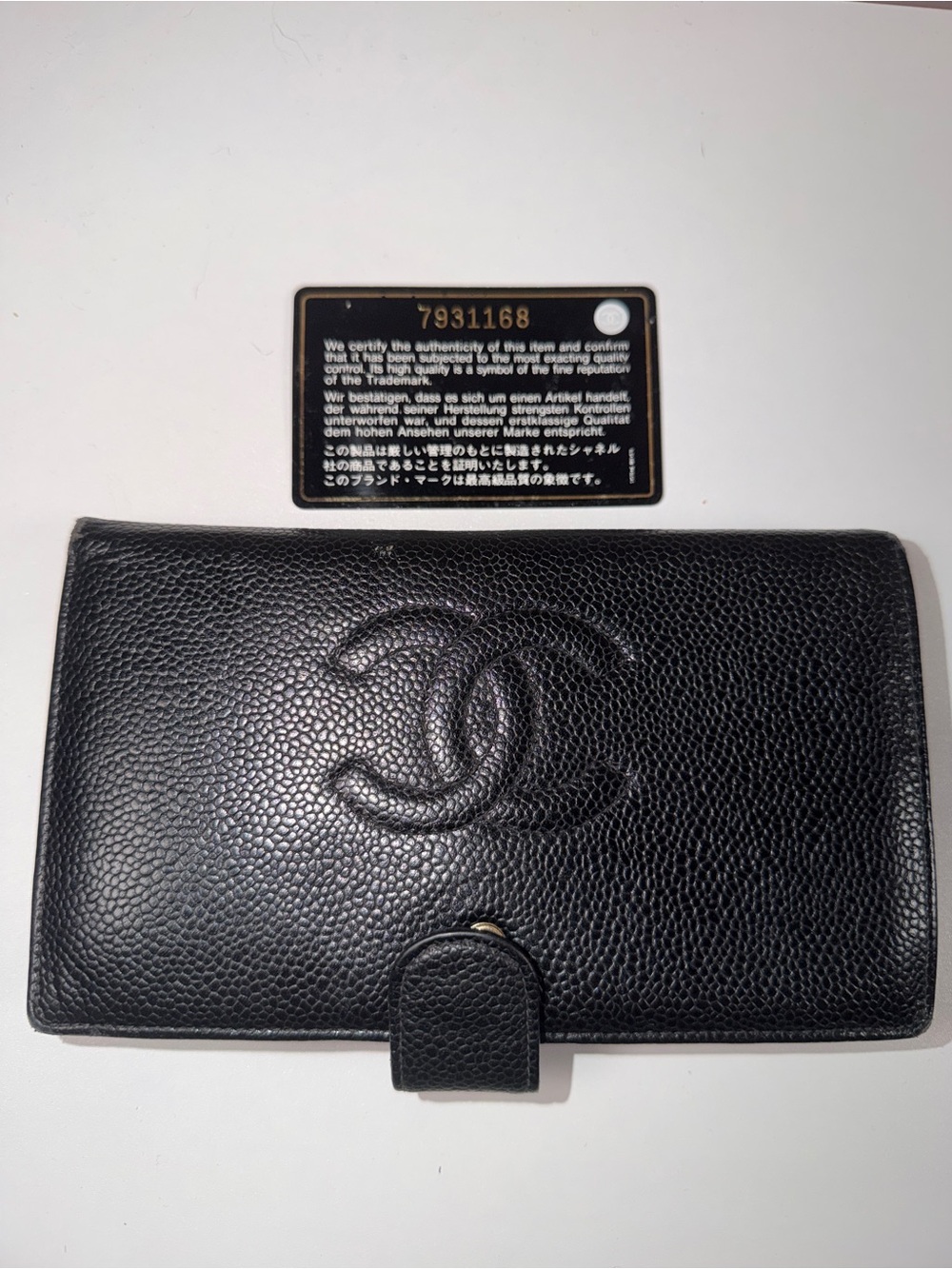 Chanel Timeless CC Embossed Caviar Long Flap Wallet with Tab Closure Black